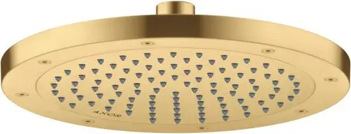 Große runde Kopfbrause in gebürstetem Gold mit mehreren Düsenauslässen, hergestellt von AXOR, für eine moderne Dusche.